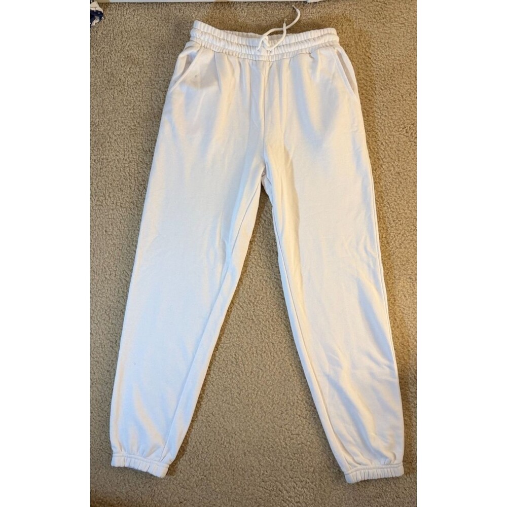 Forever 21 White Fleece Drawstring Jogger Sweatpants Small